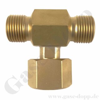 T- Doppelnippel 200 bar - Argon CO2 Helium T-Stück Anschlüsse W21,8x1/14" - DIN 477-1 Nr.6 - Messing