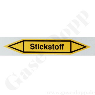 Aufkleber Flussrichtung "Stickstoff" für Leitungsrohr Beschriftung - 70 mm x 12,5 mm