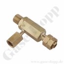 T-Stück für Manometer G 3/8" LH IG x G 3/8" LH AG - 1/4" RH IG - Messing