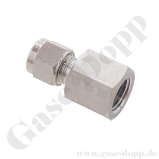 Aufschraubverschraubung gerade - RVS 6 mm x 1/4" NPT IG - Doppelklemmring Rohrverschraubung (RVS) metrisch auf NPT Innengewinde IG - Edelstahl - HAM-LET