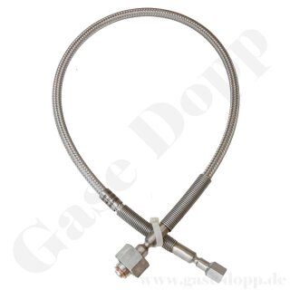 Edelstahlwellschlauch DN6 200 bar - DIN 477-1 Nr.9 - G 3/4" IG ÜM x 1/4" NPT IG - Sechskantanschluss - Anschlüsse Edelstahl verschweißt - Sauerstoff - ohne Fangseil - Gasreinheit 6.0 - Länge 1,0 m