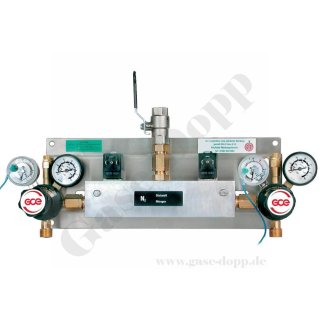 Batteriedruckminderer Entspannungsstation Druckregelstation - vollautomatische Umschaltung - 300 bar bis 16 bar regelbar - 1-stufig - 2 Eingänge W21,8x1/14" Ausgang G 1/2" AG - Messing 5.0 - GCE MA70 BMD100-39