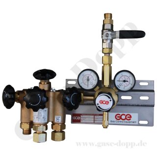 Entspannungsstation Druckregelstation MB70 auf Wandplatte mit Manyflow Verteilung - Sauerstoff Inertgas Stickstoff Argon Helium - 300 bar 20 bar - GCE 0768099