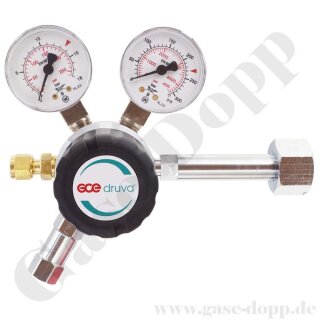 Flaschendruckminderer Helium Argon CO2 5.0 200 bar - bis 14 bar regelbar - 1-stufig - Messing verchromt - Ausgang ohne Ventil KRV 6mm - GCE DRUVA FMD32014 - nicht mehr lieferbar - Alternative DruvaPUR