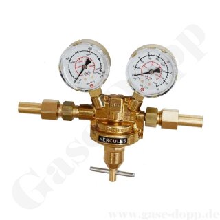 Leitungsdruckminderer 200 bar Inertgas / Brenngas 0 - 10 bar regelbar - Eingang G 1/2" AG - Ausgang G 1/2" AG mit 15 mm Lötstutzen - HERCULES