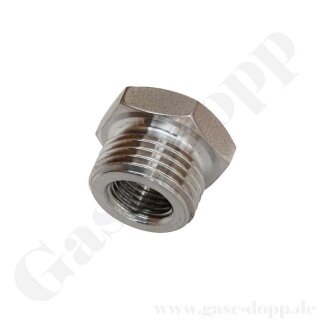 Reduzierung G 1/2" AG x G 1/4" IG - kurz - G 1/2" AG fld  flachdichtend - Edelstahl 14408