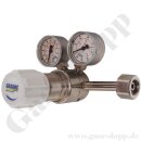 Flaschendruckminderer Helium 200 bar 1-stufig bis 50 bar regelbar - Anschluss W21,8x1/14" DIN 477-1 Nr.6 - Ausgang 1/4" NPT IG - Messing vernickelt 6.0 - GASARC SPEC MASTER HPS621