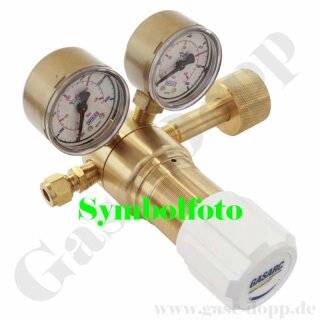 Flaschendruckminderer Helium Argon 200 bar 1-stufig bis 50 bar regelbar - Anschluss W21,8x1/14" DIN 477-1 Nr.6 - Ausgang 6 mm KRV - Messing 4.6 - GASARC TECH MASTER GPS421