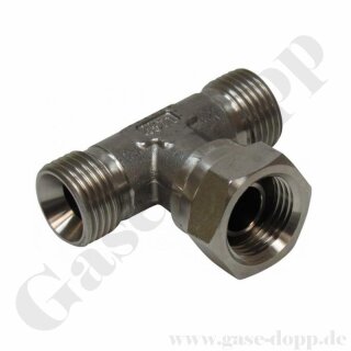 T-Stück G 1/4" (3 x G 1/4") - AG x IG x AG - IG = ÜM vormontiert einstellbar T-Verschraubung - 400 bar Edelstahl