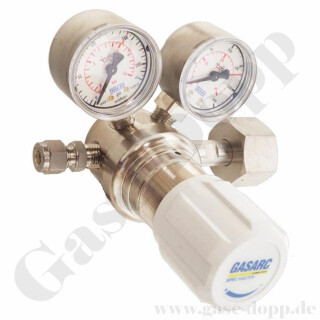 Flaschendruckminderer Stickstoff 300 bar 1-stufig bis 50 bar regelbar - Anschluss W30x2" DIN 477-5 Nr.54 - Ausgang 6 mm KRV - FKM - Edelstahl 6.0 - GASARC CHEM MASTER SGS621