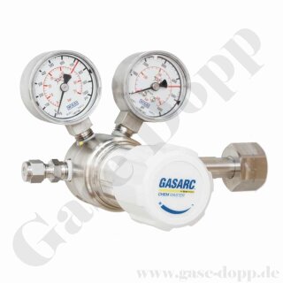 Flaschendruckminderer Kohlenmonoxid CO 200 bar 1-stufig bis 50 bar regelbar - Anschluss DIN 477-1 Nr. 5 / W1" LH - Ausgang 6 mm KRV - Edelstahl 6.0 - GASARC CHEM MASTER SGS621