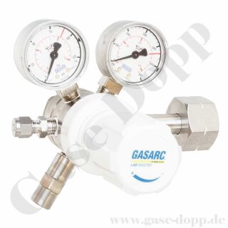 Flaschendruckminderer Wasserstoff 300 bar 2-stufig bis 6,0 bar regelbar - Anschluss W30x2" LH DIN 477-5 Nr.57 - Ausgang 6 mm KRV - Messing vernickelt 5.0 - GASARC LAP MASTER LGT501