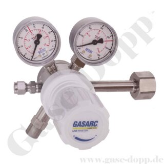 Flaschendruckminderer Sauerstoff synthetische Luft 200 bar 2-stufig bis 1,5 bar regelbar - Anschluss G 3/4" DIN 477-1 Nr.9 - Ausgang KRV 6mm - FKM - Messing vernickelt 5.0 - GASARC LAP MASTER LGT501