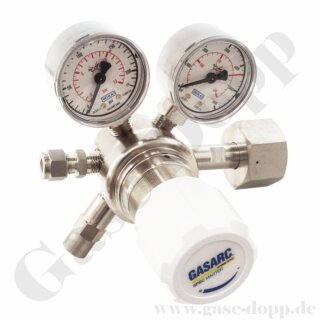 Flaschendruckminderer Sauerstoff synthetische Luft 300 bar 2-stufig 0,3 bis 1,5 bar regelbar - Anschluss W30x2 IG &Uuml;M - DIN 477-5 Nr.59 - Ausgang KRV 6 mm - FKM - Messing vernickelt 6.0 - GASARC SPEC MASTER HPT601