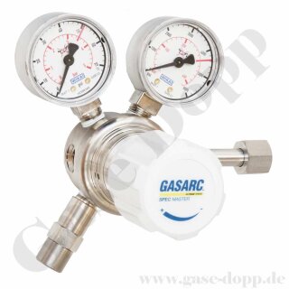 Flaschendruckminderer CGA-180 - 200 bar - bis 3,5 bar regelbar - 1-stufig - PTFE - Messing vernickelt - Flaschenanschluss CGA180 - Ausgang 1/4" NPT IG - GASARC SPEC MASTER HPS600