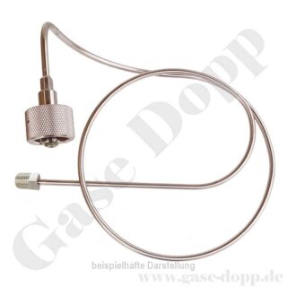 Wendelleitung Rohr Ø 6 mm Edelstahl 200 bar - DIN 477-1 Nr.14 - Handanschluss M19x1,5 LH IG ÜM x 1/4" NPT AG - Prüfgas Kalibriergas - Länge 900 mm - GCE H27433864