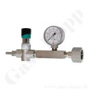 Flaschenanschlussventil / Membranventil mit Manometer DIN 477-1 Nr. 5 - Eingang W 1" LH  Ausgang 6 mm Schlauchtülle - Edelstahl - 50 bar - einsetzbar u.a. für Schwefelwasserstoff - GCE DRUVA FAV50037