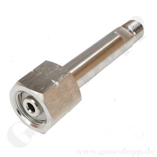 Flaschenanschluss UNI 4405 / UNI1H - W20x1/14" LH x 1/4" NPT AG - Wasserstoff Propan H2 C3H8 CH4 C2H4O SO2 C4H10 - Länge 90 mm - Edelstahl - 200 bar