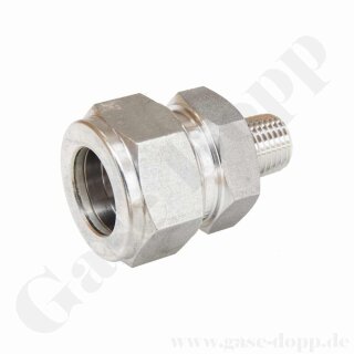 Einschraubverschraubung - RVS 18 mm x 1/4" NPT AG - Doppelklemmring Rohrverschraubung (RVS) metrisch auf NPT Au&szlig;engewinde AG - 500 bar - Edelstahl - HAM-LET