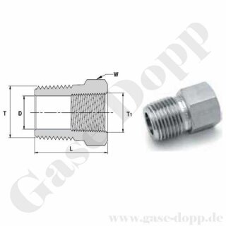 Reduzierung 1" NPT AG x 1/2" NPT IG - 338 bar - Edelstahl - Adapter NPT Aussengewinde x NPT Innengewinde