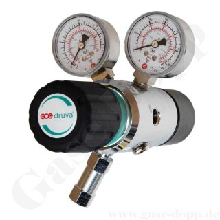 Reinstgasdruckminderer 6.0 200 bar - 0,5 bis 10 bar regelbar - 2-stufig - IN / OUT NPT 1/4 IG - 6 Port - Eingang Rechts - Messing verchromt - GCE Druva CPLH0DJ