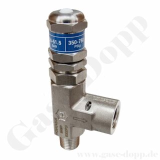 Sicherheitsüberdruckventil - einstellbarer Ansprechdruck 24 - 51 bar / 350 - 750 psi - IN 1/4" NPT AG - OUT 1/4" NPT IG - Edelstahl