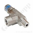 Sicherheitsüberdruckventil - einstellbarer Ansprechdruck 24 - 51 bar / 350 - 750 psi - IN 1/4" NPT AG - OUT 1/4" NPT IG - Edelstahl