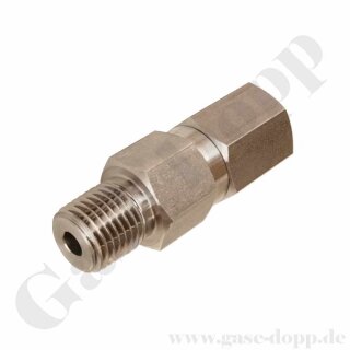 Rohrbruchsicherung Hochdruck Schlauchbruchsicherung Überlaufventil Sicherheitsventil - Eingang 1/4" NPT AG Ausgang 1/4" NPT IG - max. 413  bar - Edelstahl