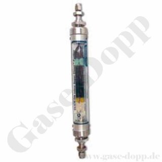 Gas Inline Filter Super Clean Helium aus Glas mit Indikator für Sauerstoff + Feuchtigkeit + Kohlenwasserstoffe - max. 2,5 l/min 11 bar - Chromatographie, für Laser Resonator Gase und andere hochreine Gase - GCE Druva Inline Filter F000025 CO1061