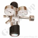 Flaschendruckminderer Helium 200 bar 2-stufig bis 1,0 bar regelbar - Anschluss W21,8x1/14" DIN 477-1 Nr. 6 - Ausgang 6 mm KRV - 20 m³/h - Edelstahl 6.0 - GCE Druva CSLH0DJ