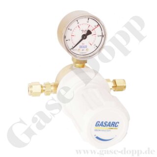 Leitungsdruckminderer 60 bar - bis 3,5 bar regelbar - 1-stufig - PTFE - IN / OUT 6 mm KRV - Messing 4.5 - GASARC TECH MASTER GPL400