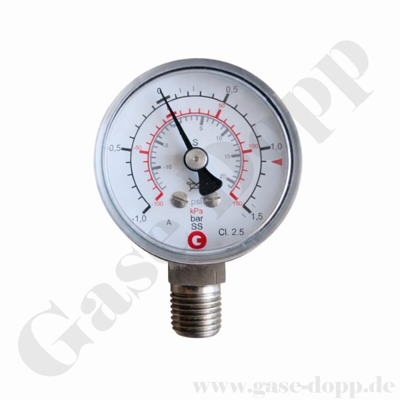 Produktbild von CO2 Inhaltsmanometer Rot – 1/4 Zoll AG, Für Gasflaschen