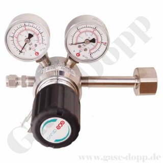 Flaschendruckminderer Stickstoffmonoxid Chlorwasserstoff / toxisch - 50 bar - 1-stufig bis 10 bar regelbar - Anschluss W 1" RH - DIN 477-1 Nr. 8 - Ausgang 1/4" NPT IG - EPDM - Edelstahl 6.0 - GCE Druva