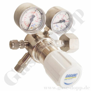 Flaschendruckminderer Stickstoff 200 bar 1-stufig bis 1,5 bar regelbar - Anschluss W24,32x1/14" DIN 477-1 Nr.10 - Ausgang 1/4" KRV - Messing vernickelt 5.0 - GASARC LAP MASTER LGS501