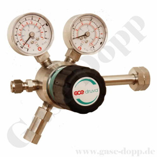 Flaschendruckminderer Prüfgas 200 bar 1-stufig bis 6 bar regelbar - Anschluss M19x1,5 LH DIN 477-1 Nr.14 - Eingang Rechts - Ausgang 6 mm KRV - EPDM - Edelstahl 6.0 - GCE Druva CSLHESJ