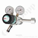 Flaschendruckminderer Pr&uuml;fgas 200 bar 2-stufig bis 6,0 bar regelbar - Anschluss M19x1,5 LH DIN 477-1 Nr.14 - Ausgang 6 mm KRV - FKM - Messing verchromt 6.0 - GCE Druva CPLH0DJ