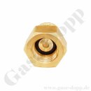 Reduzierung W21,8x1/14" LH AG x M19x1,5 LH IG - DIN 477-1 Nr.1 x DIN 477-1 Nr.14 - Pr&uuml;fgas / Brenngas 200 bar - L&auml;nge 30 mm - Messing