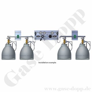 Flaschenaschluss Verteiler 3-fach - Anschluss Rechts - Eingang M 14x1,5 AG - Ausgang 1/4" NPT IG - Edelstahl - GCE Druva A002161R