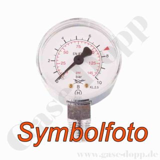 Manometer Ø 50 mm 0 - 10 bar / 6 bar - 1/4 NPT AG Anschluss (6 Uhr) - Messing verchromt