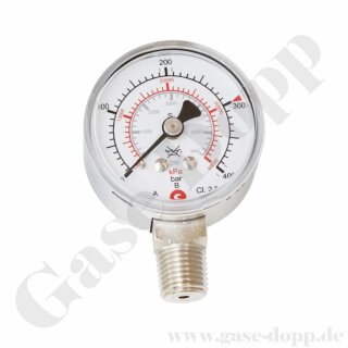 Manometer Ø 50 mm 0 - 400 bar / 300 bar - 1/4" NPT Anschluss (6 Uhr) - Messing verchromt