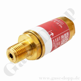 Sicherheitseinrichtung Flammenrückschlagsicherung Wasserstoff / Methan / Sauerstoff - IN 1/4" NPT AG / OUT 1/4" NPT IG - max. 12 bar - Messing - GCE Druva FS500 B000614