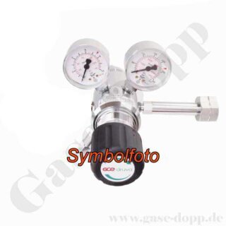 Flaschendruckminderer Pr&uuml;fgas 200 bar 2-stufig bis 6,0 bar regelbar - Anschluss M19x1,5 LH DIN 477-1 Nr.14 - Ausgang 1/4" KRV - EPDM - Edelstahl 6.0 - GCE Druva CSLHEDJ