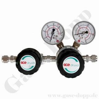 Leitungsdruckminderer bis 200 bar regelbar - Eingang max. 300 bar Rechts - 1-stufig - IN / OUT 8 mm KRV - OUT Absperrventil - 6 Port - ohne Sicherheits&uuml;berdruckventil - Messing verchromt 6.0 - GCE Druva LPLH0SJ