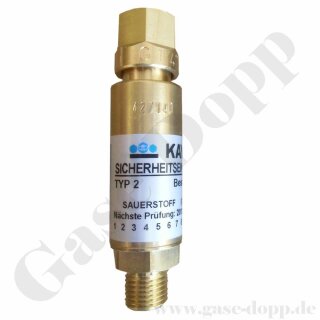 Sicherheitseinrichtung Gebrauchstellenvorlage - Rückschlagventil Sauerstoff Typ 2 - Eingang G 1/4" IG ÜM Ausgang G 1/4" AG konisch dichtend - GCE