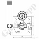 Labor Entnahmestelle auf Wandplatte mit Absperrventil und Flowmeter - 40 bar / 0,05 bis 4,0  l/min regelbar - für O2 kalibriert - Ein- und Ausgang G1/4" - für Wandaufbau - Messing verchromt 6.0 -  GCE Druva EMD 40006