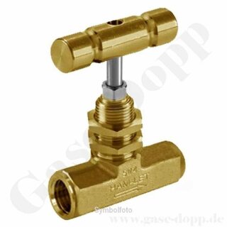 Nadelventil - IN / OUT 1/8" NPT IG - gerader Durchgang - Metall Knebelgriff - max. 207  bar - Messing - HAM-LET