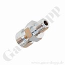 Doppelnippel W21,8x1/14" AG x 1/4" NPT AG - Adapter Helium Argon CO2 DIN 477-1 Nr.6 - 300 bar - Messing verchromt