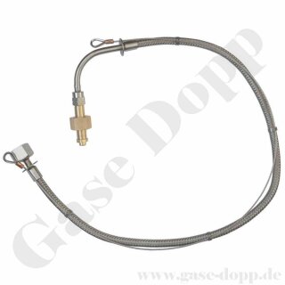 Edelstahlwellschlauch DN6 200 bar - DIN 477-1 Nr.10 - W24,32 x 1/14" IG ÜM x 1/4" NPT AG - Handanschluss - Stickstoff - mit Fangleine - Gasreinheit 6.0 - Länge 0,8 m