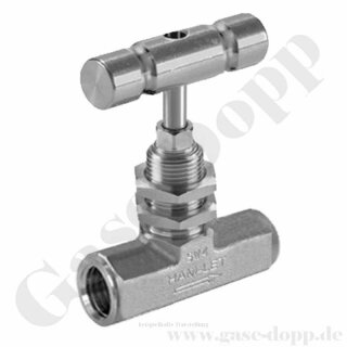 Nadelventil - IN / OUT G 1/4" IG - gerader Durchgang - Metall Knebelgriff - max. 345  bar - Edelstahl - HAM-LET