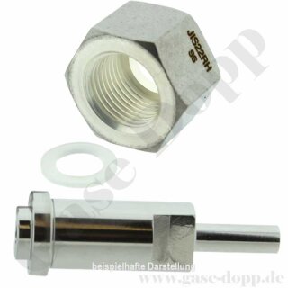 Flaschenanschluss JIS 22L W22x1/14" LH x 1/4" RST / Tube Stub - JIS B 8246 - Länge 2,5" 64 mm - 7.0 UHP - BWO / BW - Edelstahl